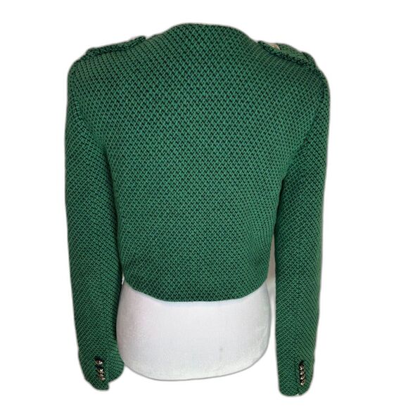 Zara Green Tweed Cropped Blogger Button Up Long Sleeve Sweater Womens Designer - Picture 6 of 7